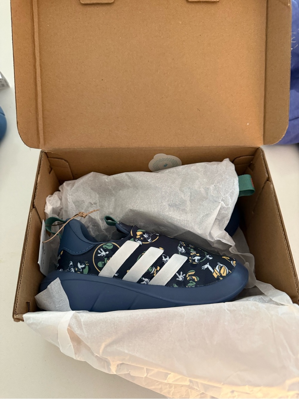 adidas Kids Navy Blue Mickey Mouse Sneakers with White Stripes